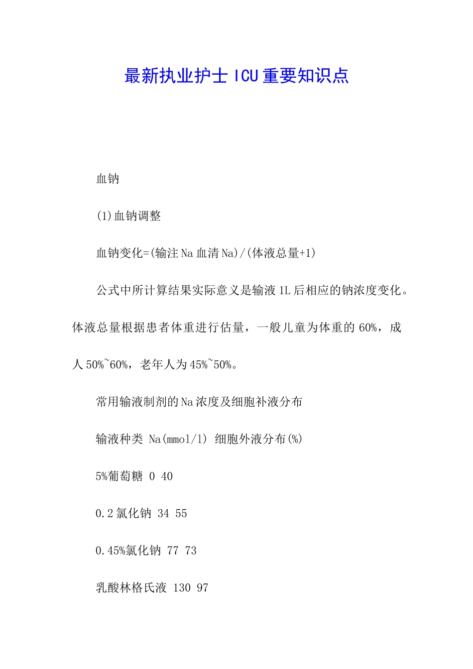最新执业护士ICU重要知识点_第1页