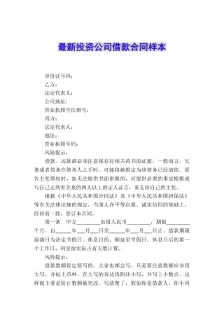 最新投资公司借款合同样本