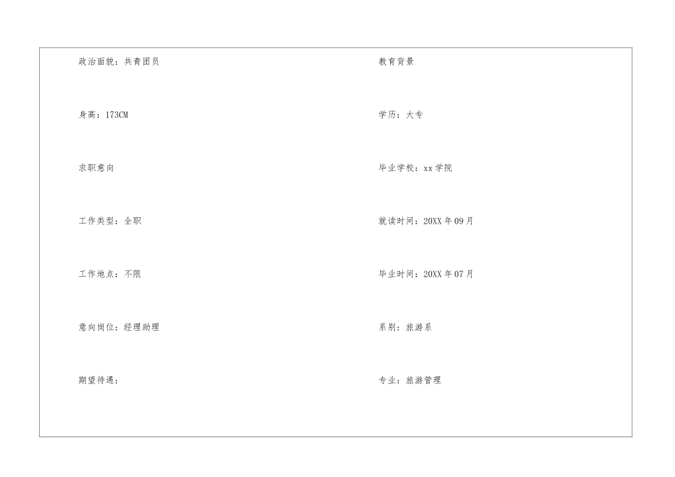 最新旅游管理专业个人简历模板_第2页