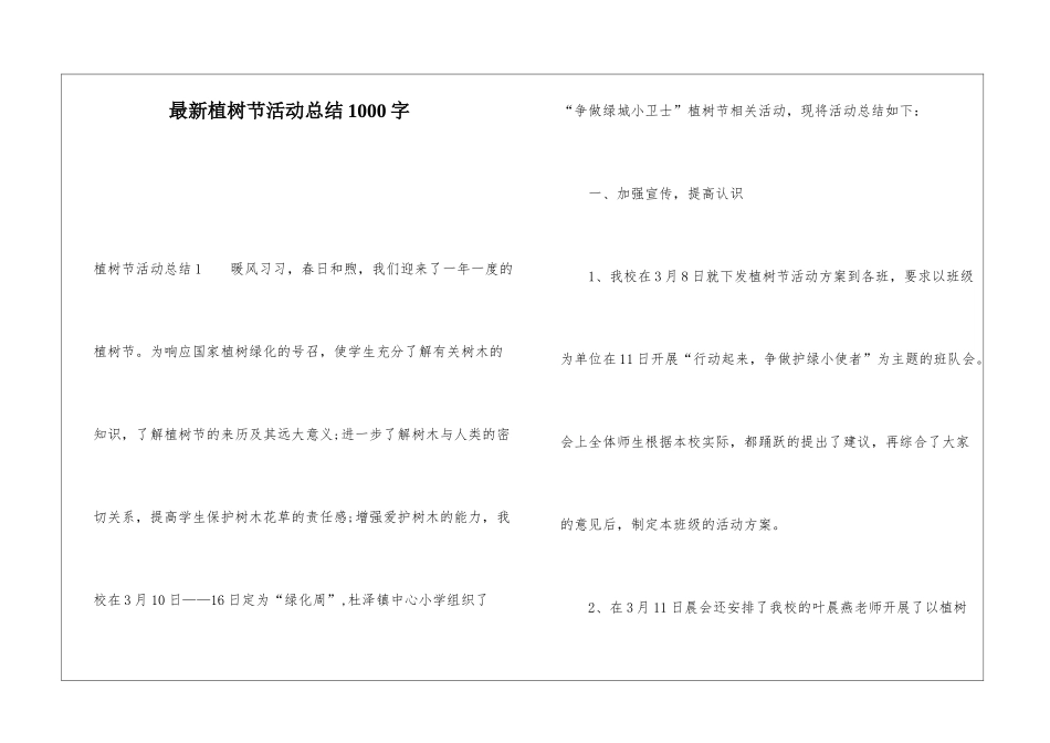 最新植树节活动总结1000字_第1页