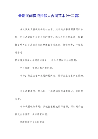 最新民间借贷担保人合同范本
