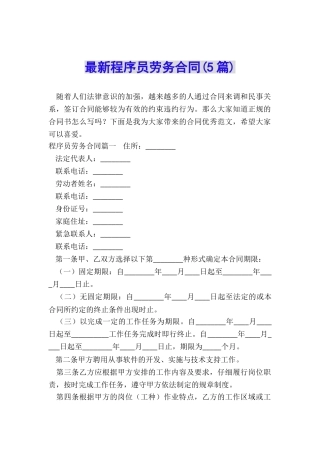 最新程序员劳务合同