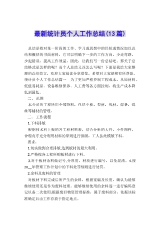 最新统计员个人工作总结