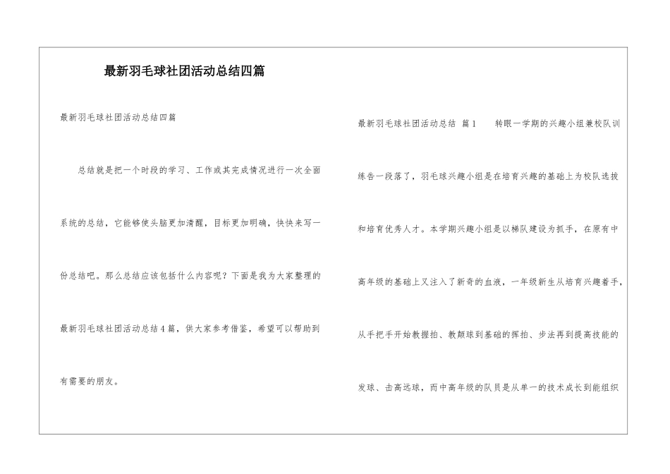 最新羽毛球社团活动总结四篇_第1页