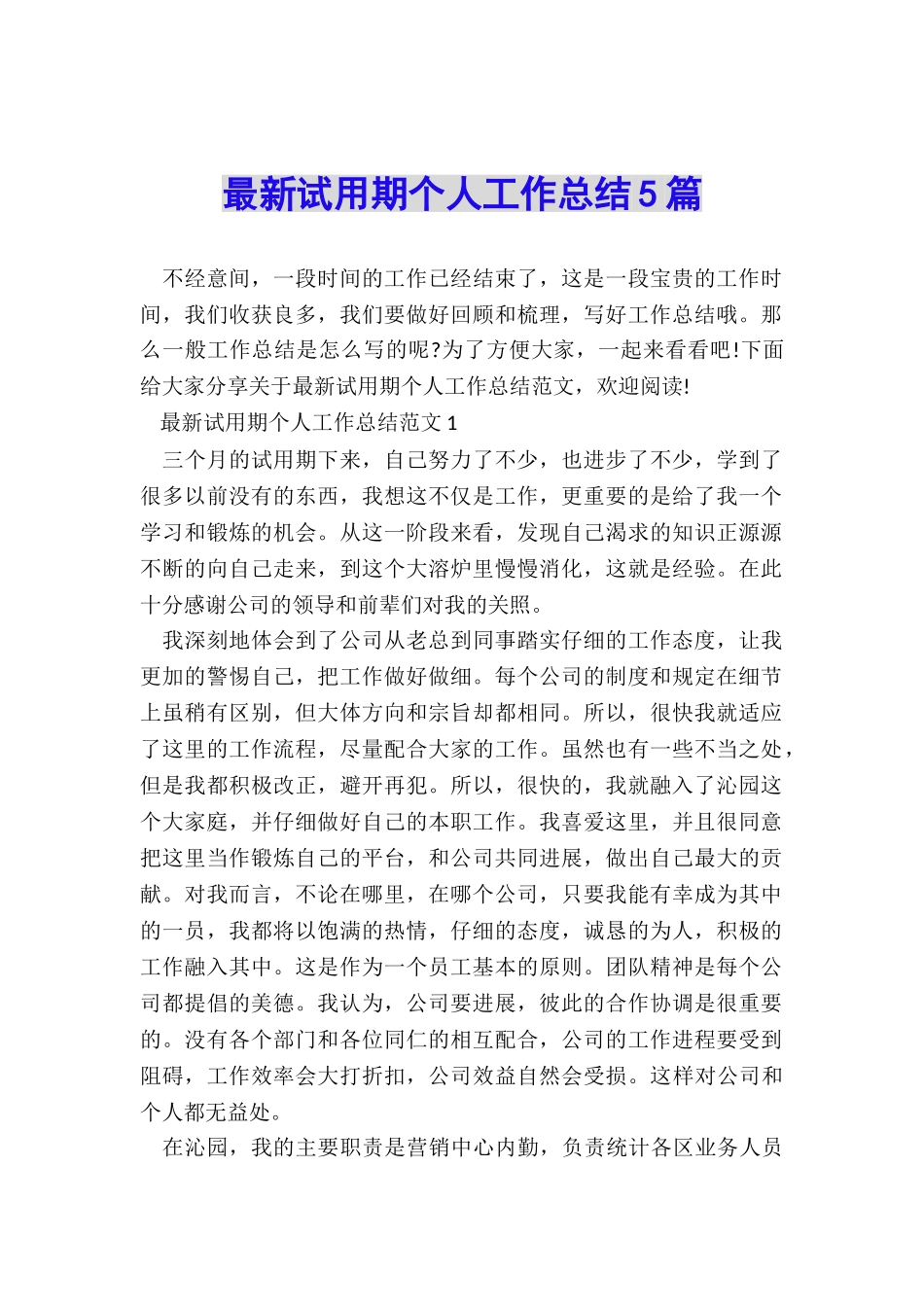 最新试用期个人工作总结5篇_第1页