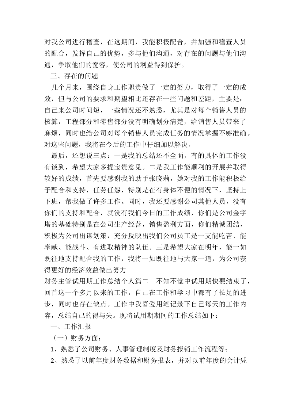 最新财务主管试用期工作总结个人_第2页