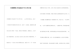 月度销售工作总结及下月工作计划