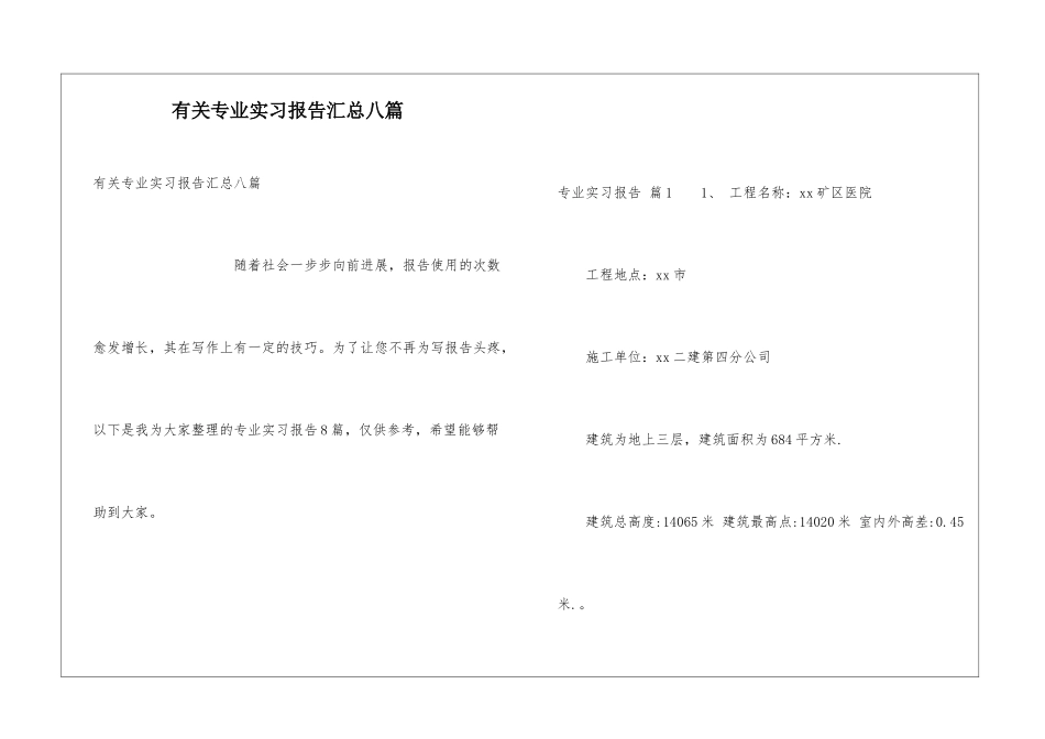 有关专业实习报告汇总八篇_第1页