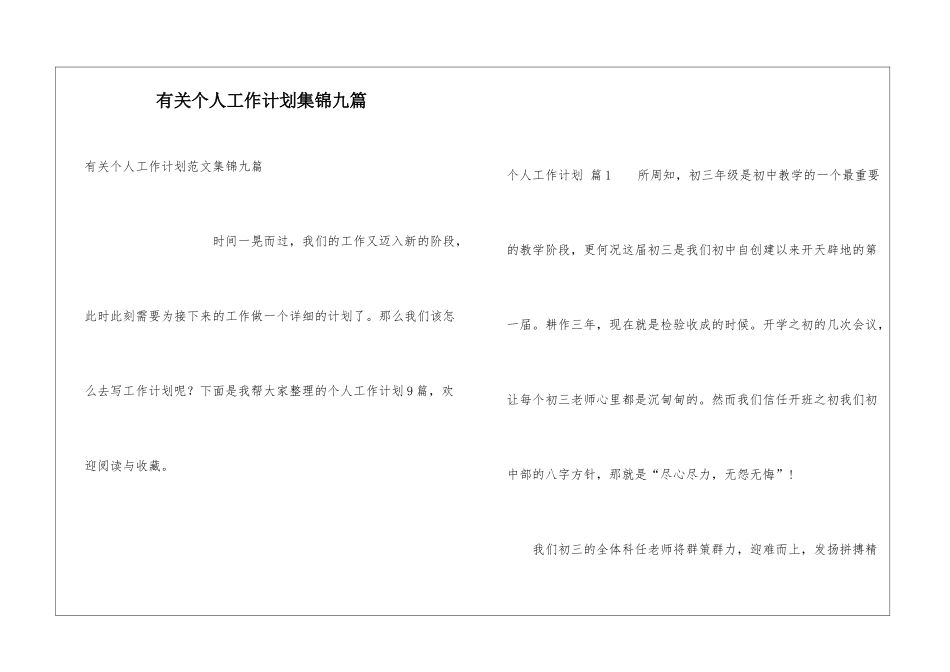 有关个人工作计划集锦九篇_第1页