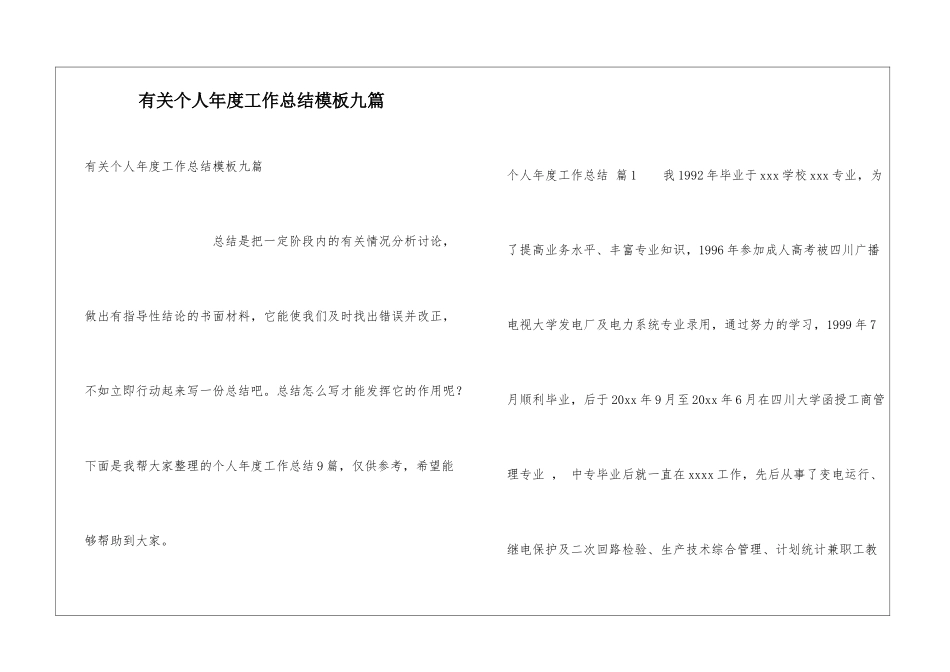 有关个人年度工作总结模板九篇_第1页