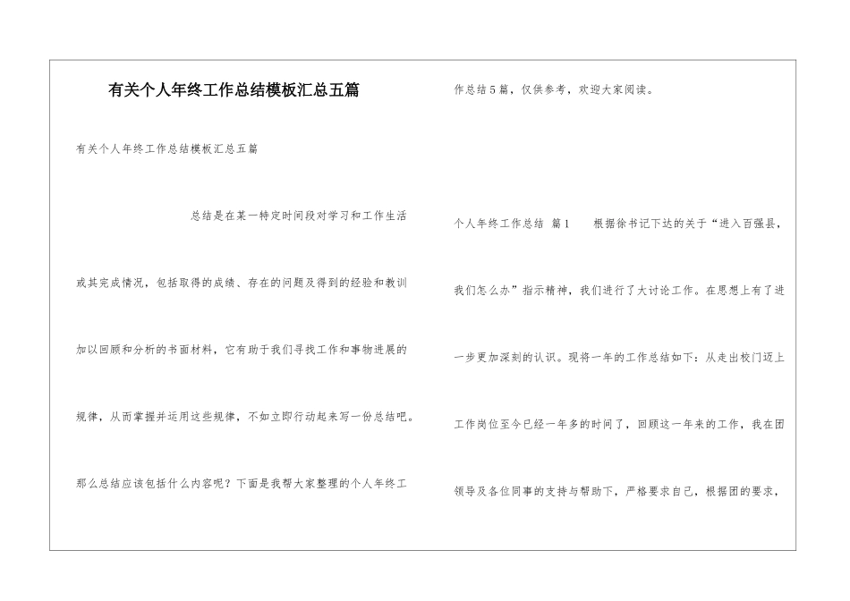 有关个人年终工作总结模板汇总五篇_第1页