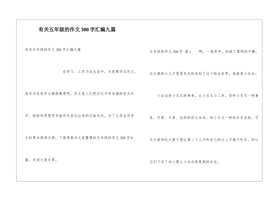 有关五年级的作文300字汇编九篇_第1页