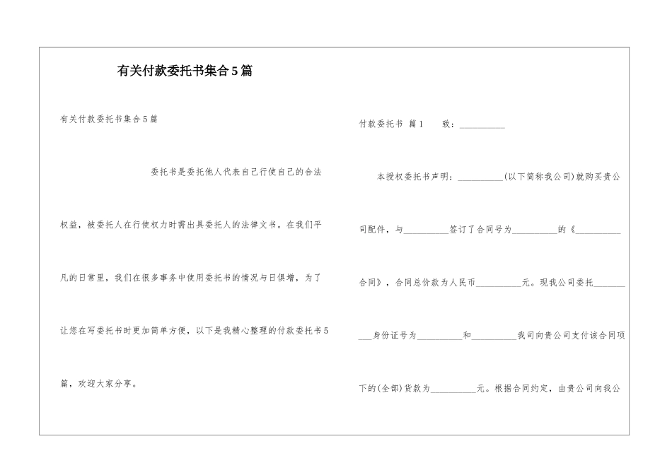 有关付款委托书集合5篇_第1页