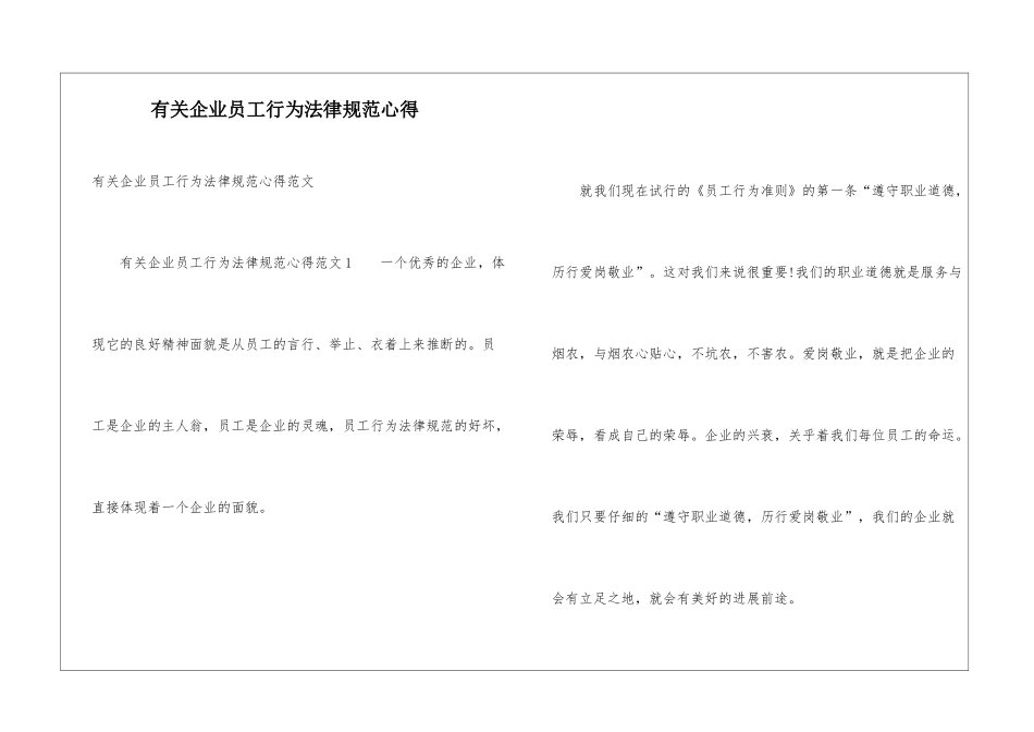 有关企业员工行为规范心得_第1页