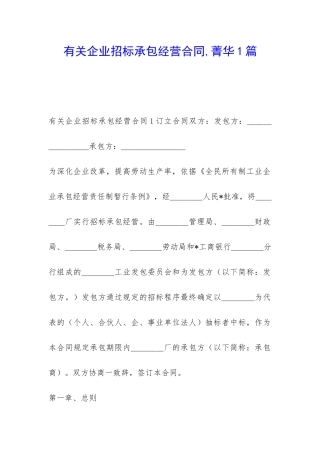 有关企业招标承包经营合同-菁华1篇