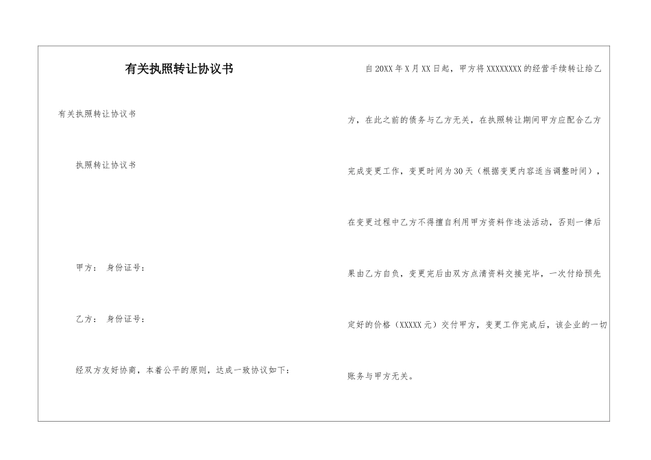 有关执照转让协议书_第1页