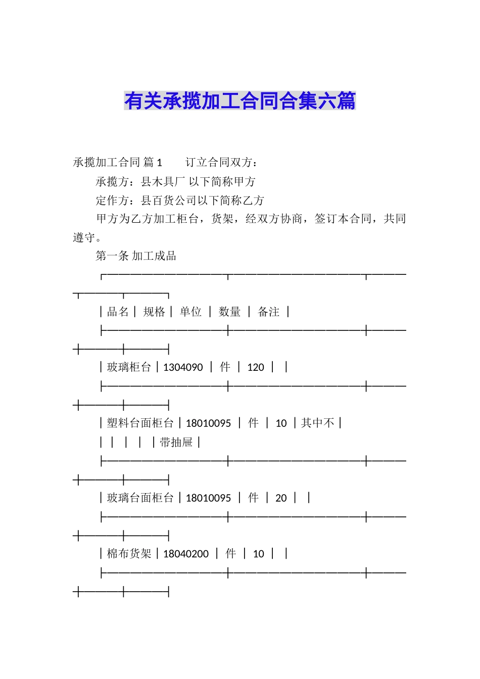 有关承揽加工合同合集六篇_第1页