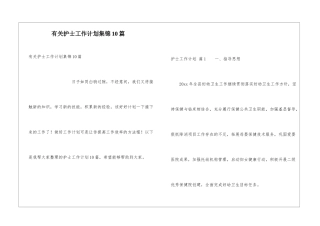 有关护士工作计划集锦10篇