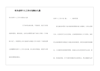 有关教师个人工作计划集合九篇