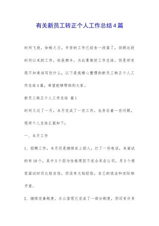 有关新员工转正个人工作总结4篇-