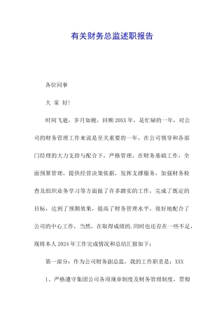 有关财务总监述职报告