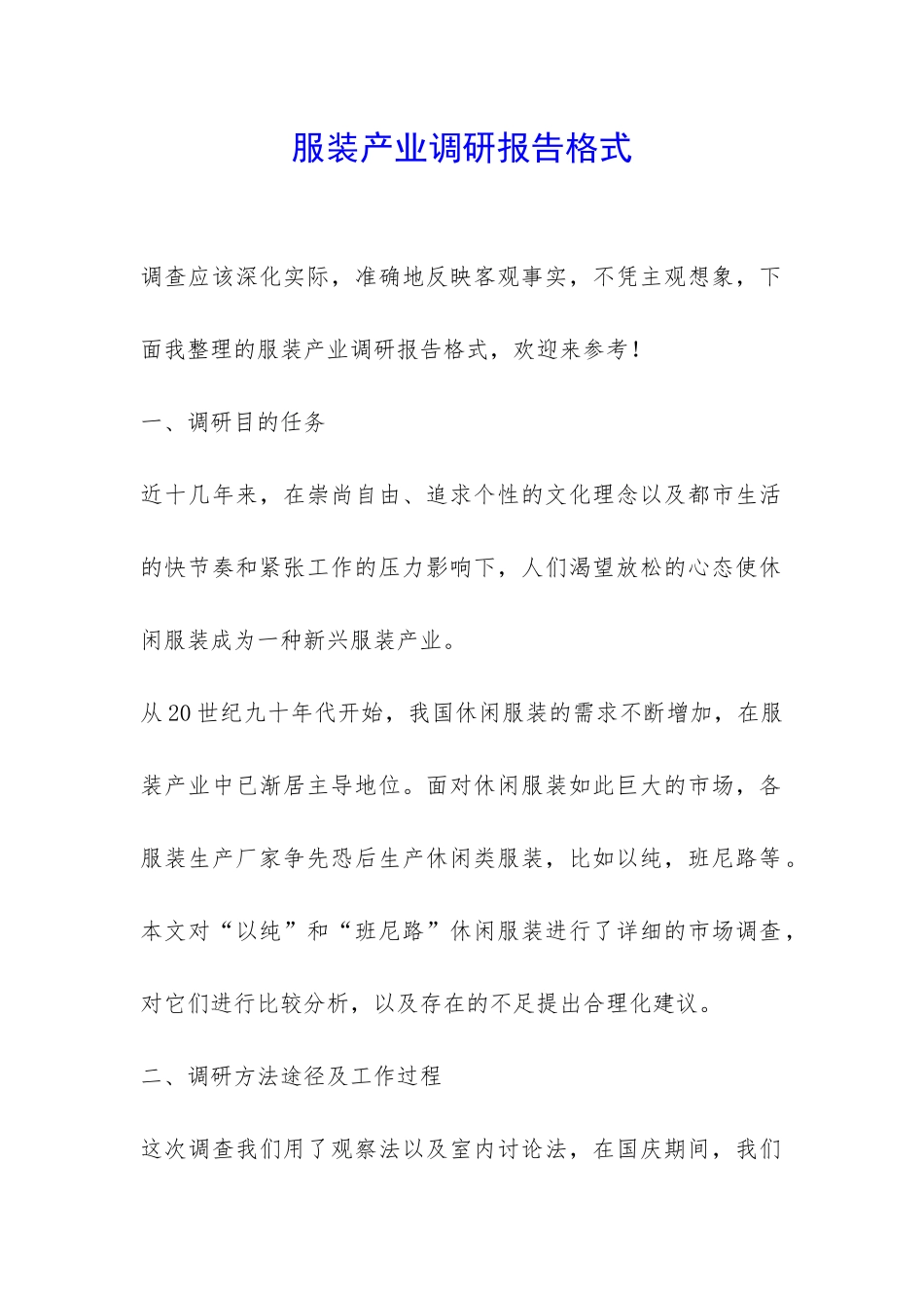 服装产业调研报告格式-_第1页