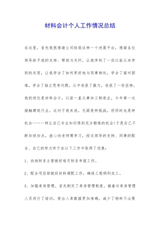 材料会计个人工作情况总结-