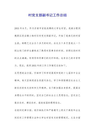 村党支部副书记工作总结-