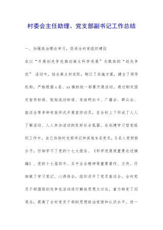 村委会主任助理、党支部副书记工作总结-