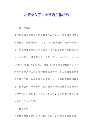 村委会关于村容整治工作总结-