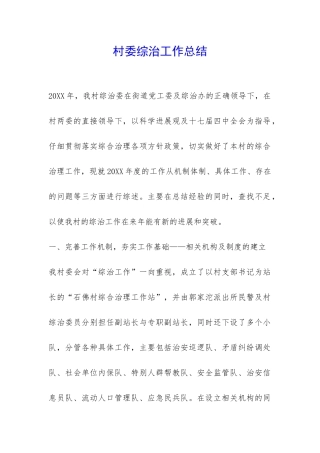 村委综治工作总结-