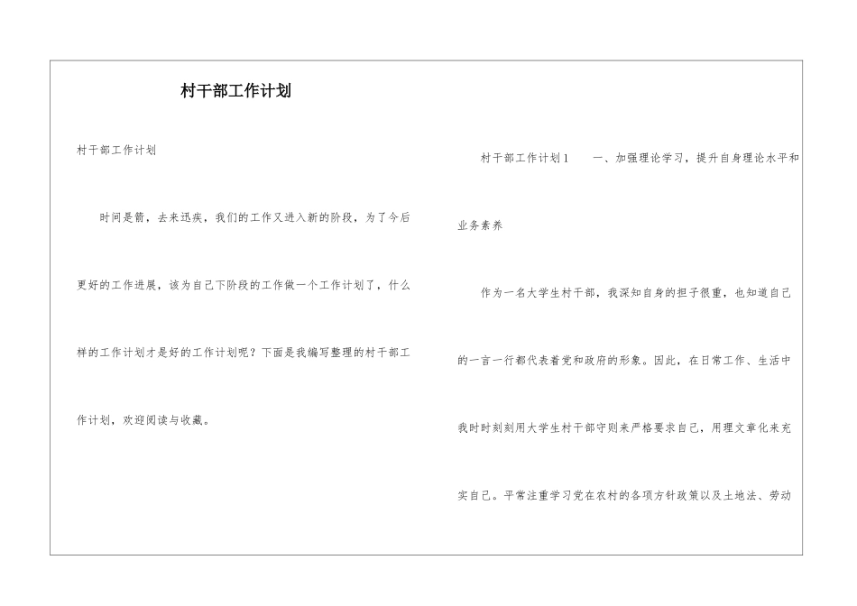 村干部工作计划_第1页
