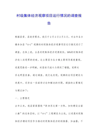 村级集体经济观摩项目运行情况的调查报告-