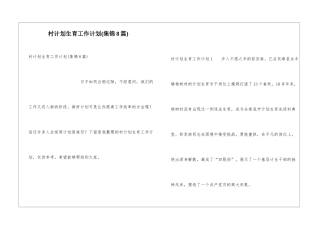 村计划生育工作计划