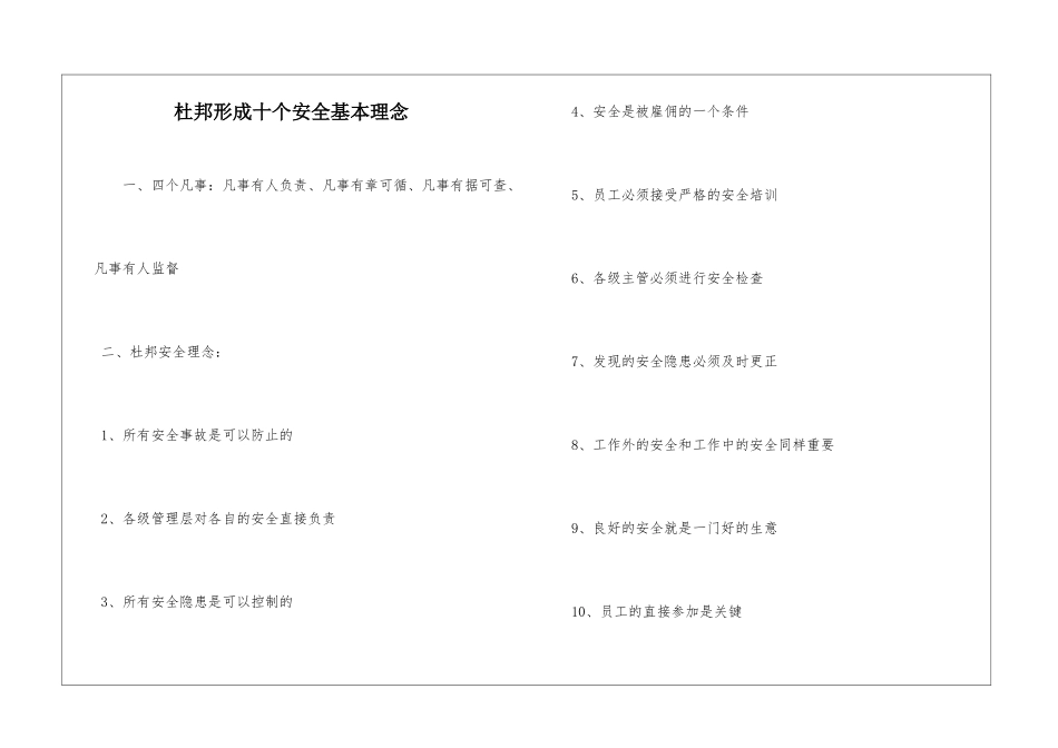 杜邦形成十个安全基本理念_第1页