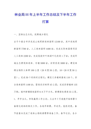 林业局XX年上半年工作总结及下半年工作打算-