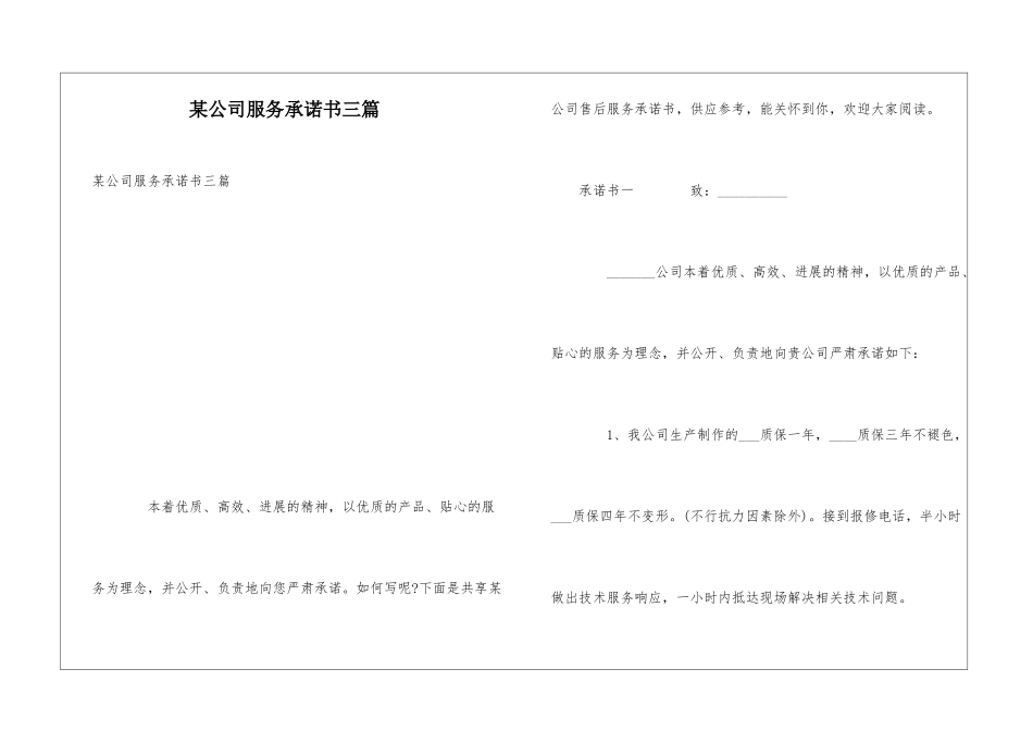 某公司服务承诺书三篇_第1页