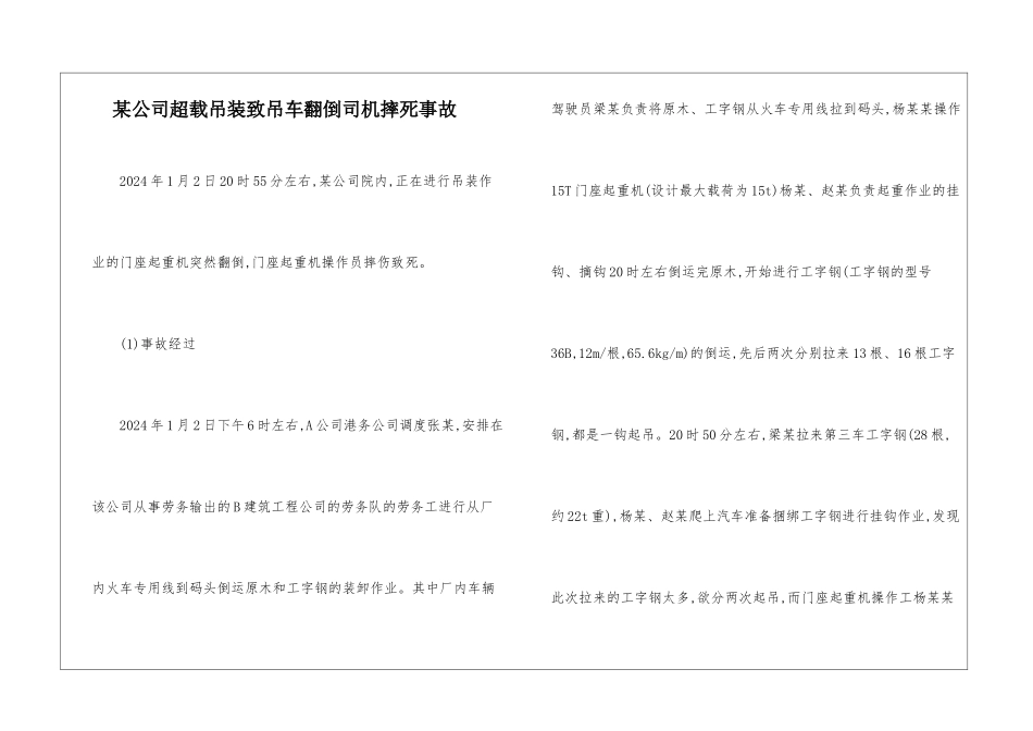 某公司超载吊装致吊车翻倒司机摔死事故_第1页