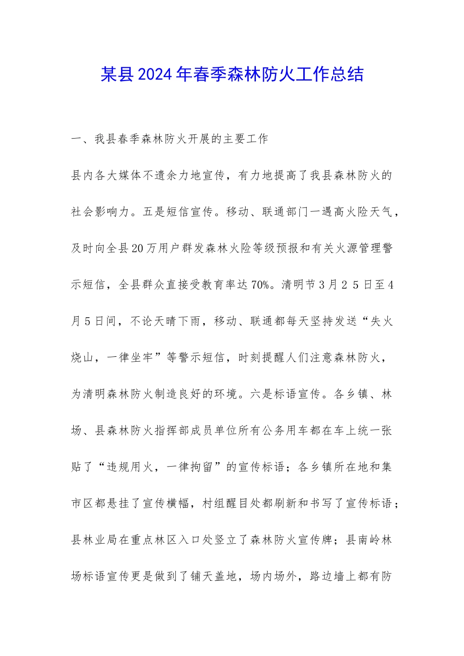 某县2024年春季森林防火工作总结-_第1页