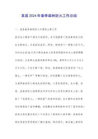 某县2024年春季森林防火工作总结-