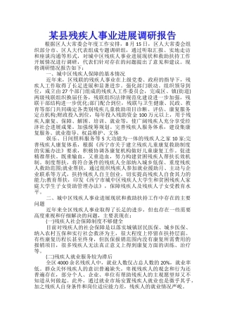 某县残疾人事业发展调研报告