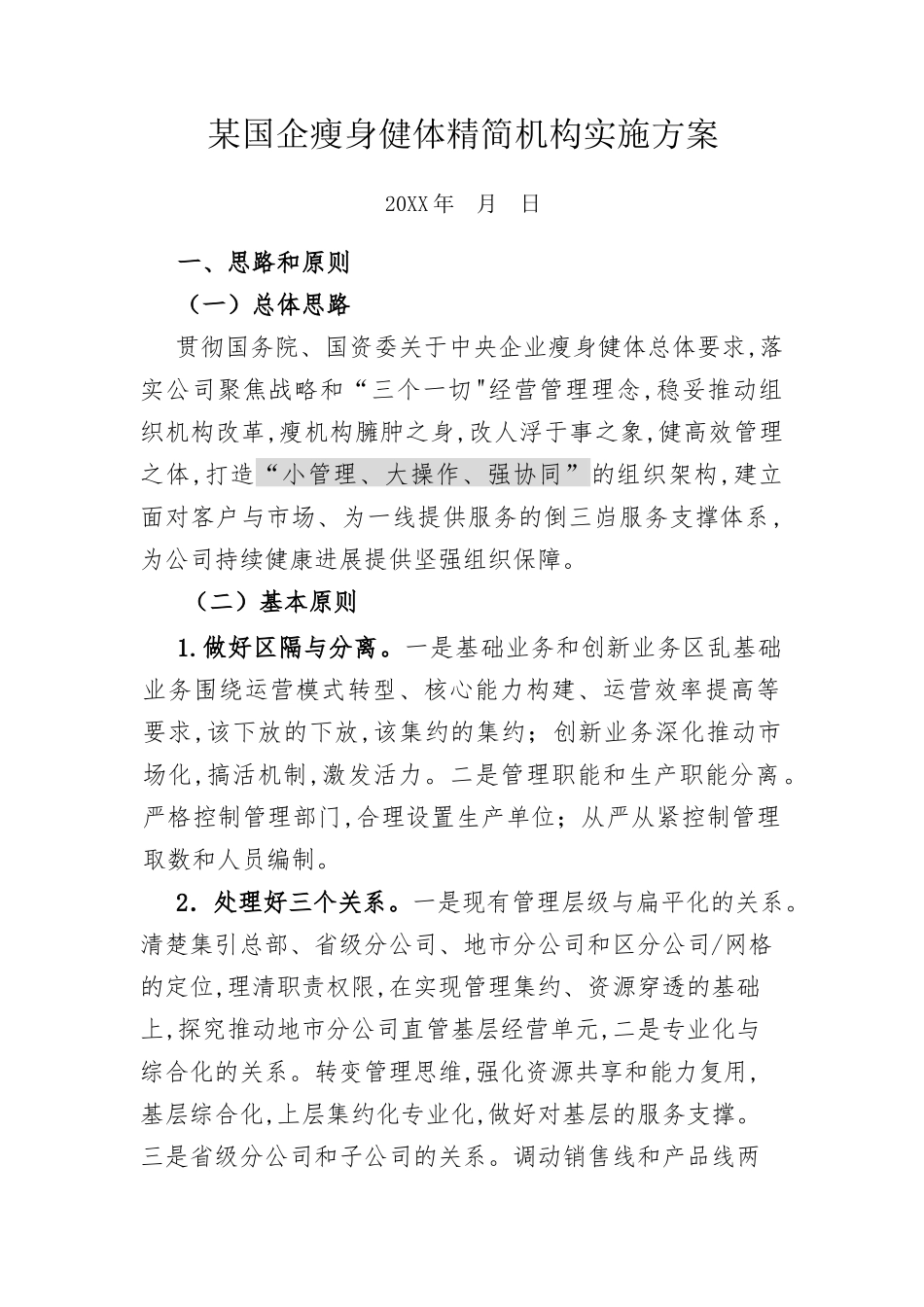 某国企瘦身健体精简机构实施方案_第1页