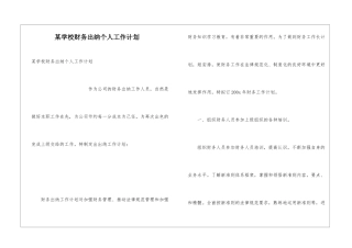 某学校财务出纳个人工作计划