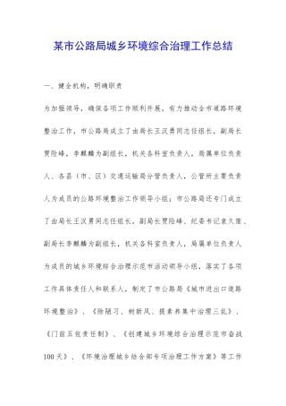 某市公路局城乡环境综合治理工作总结-