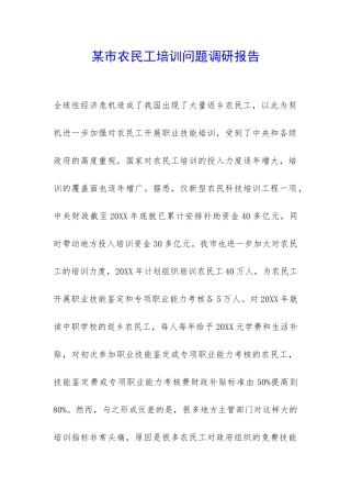 某市农民工培训问题调研报告-