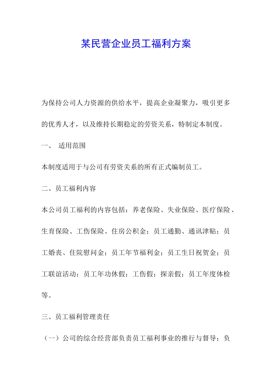 某民营企业员工福利方案_第1页