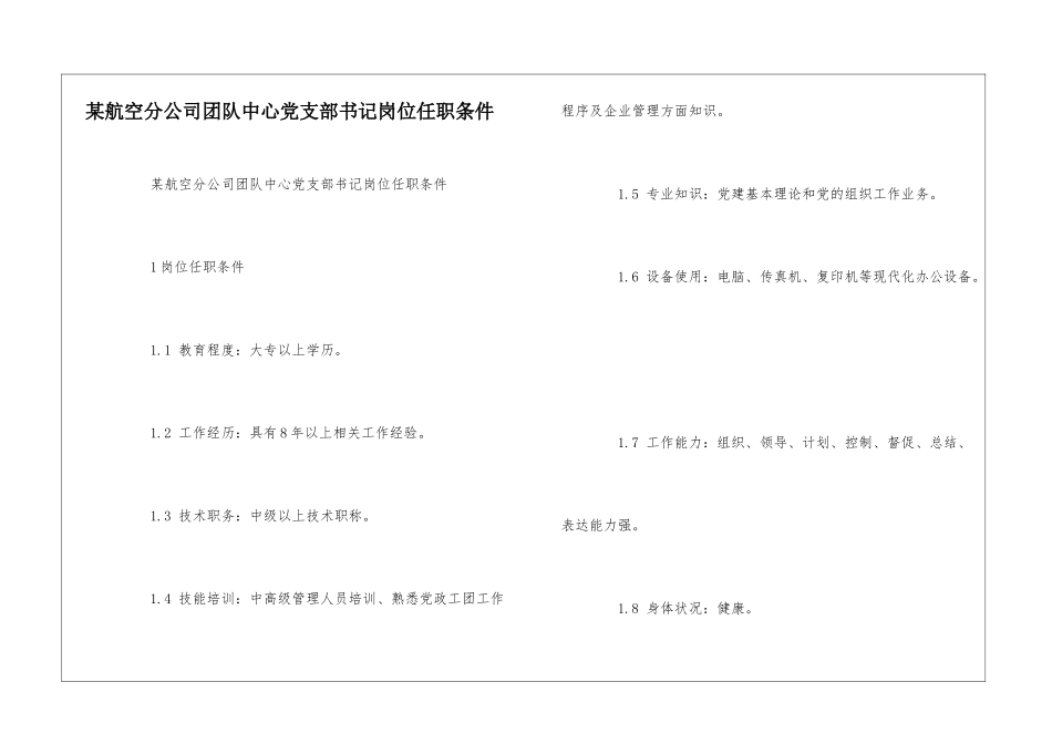 某航空分公司团队中心党支部书记岗位任职条件--_第1页