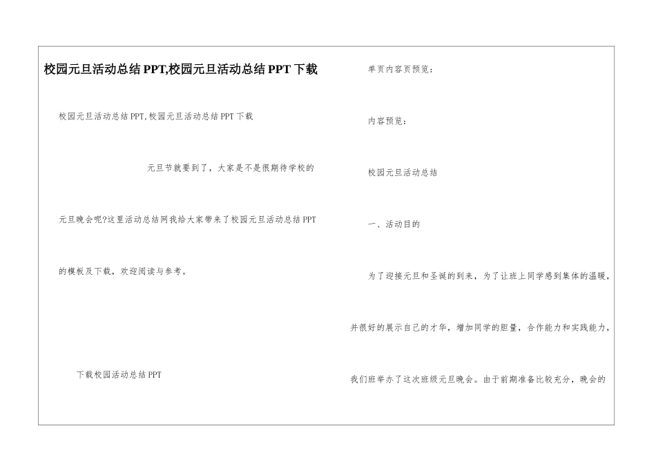 校园元旦活动总结PPT-校园元旦活动总结PPT下载_第1页