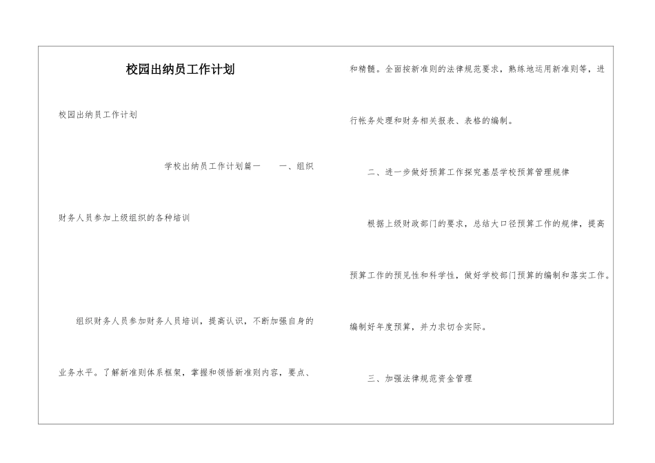 校园出纳员工作计划_第1页