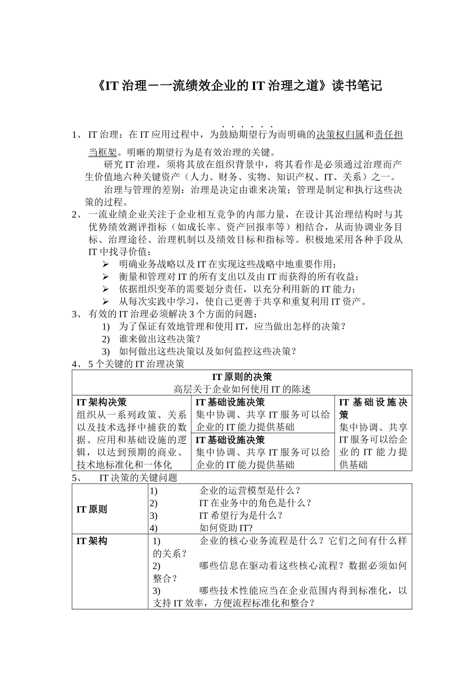 《IT治理－一流绩效企业的IT治理之道》读书笔记_第1页